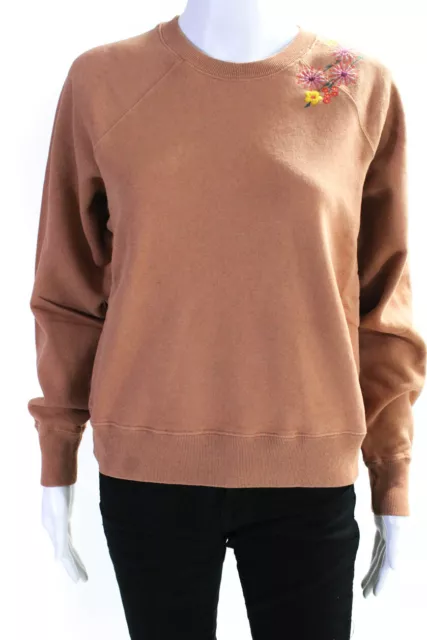 Something Navy Womens Embroidered Crew Neck Sweatshirt Sweatshirts Camel Size XS