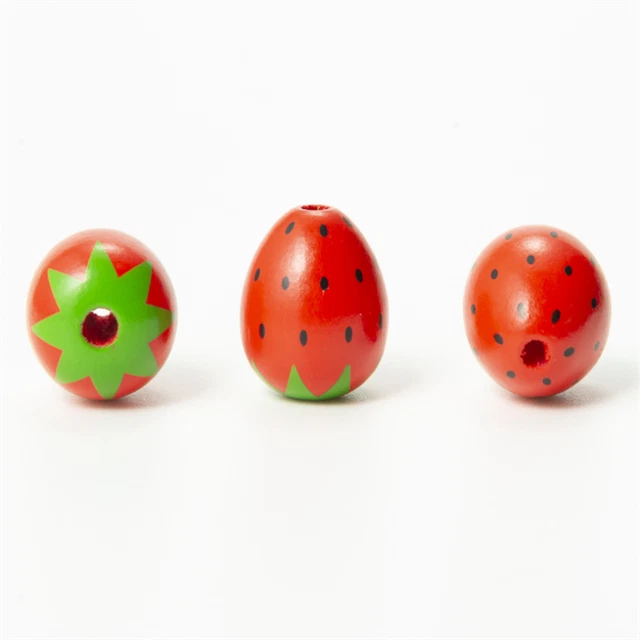 10X Strawberry Rot Hemu Holzperlen Dekoration Schmuckherstellung Hanfseil Quaste 3