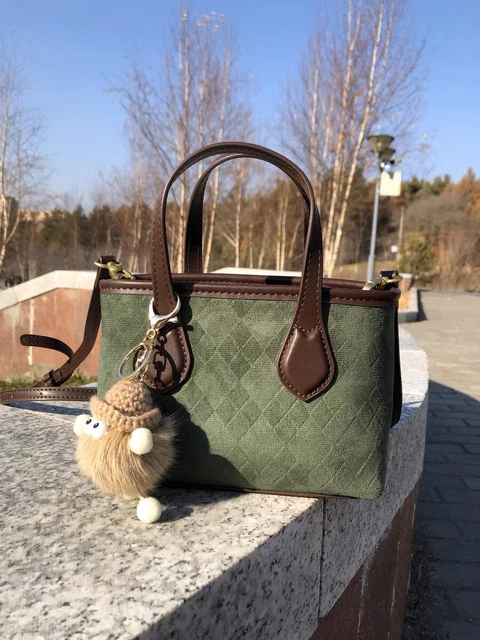 Green Crossbody Handbag for Women with Shoulder Strap & Bag Charm Luxury Purse