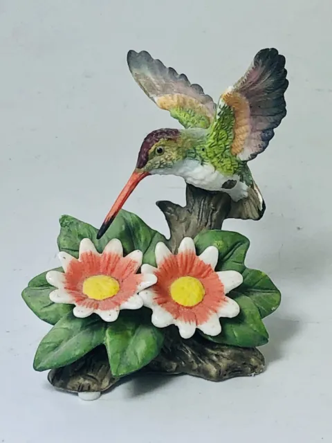 Vintage Hummingbird Figurine Hand Painted Bisque Porcelain