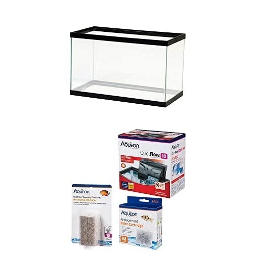 Standard 10 Gallon Glass Aquarium Tank with Filter Starter Kit Bundle