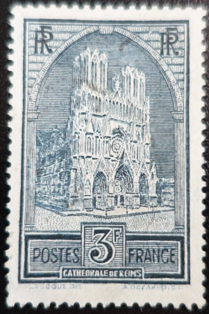 Frankreich Briefmarke Kathedrale von Reims N° 259b Art III neuer Stempel Ohne
