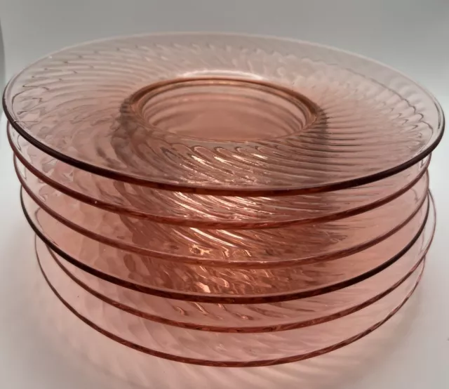 Imperial Glass Twisted Optic 6 Salad Plates Pink Depression 8” Across