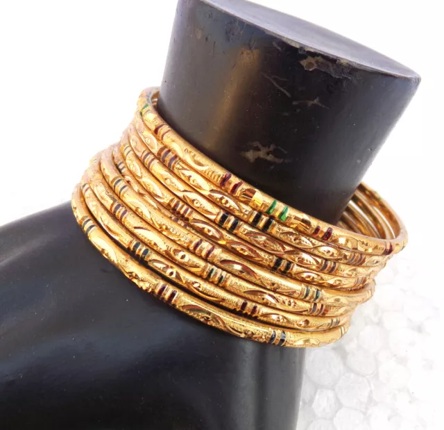 South Indian Fashion Jewelry Ethnic Gold Plated Bracelet 8Pcs Bangles Set 2.8*