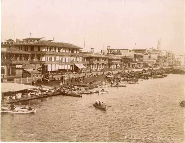 Zangaki, Egypte, Quai de Port-Said  Vintage albumen print,  Tirage albumin