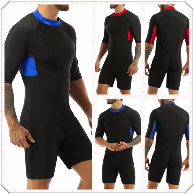 Men's Shorty Wetsuit Round Neck Half Sleeves Leotard Bodysuit Diving Swimwear