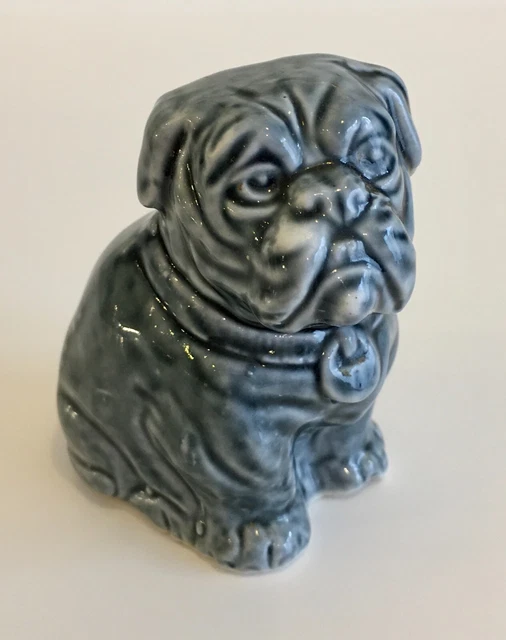 Bulldog, Blue Ceramic with Collar,  Fun, Quirky, Vintage, VGC
