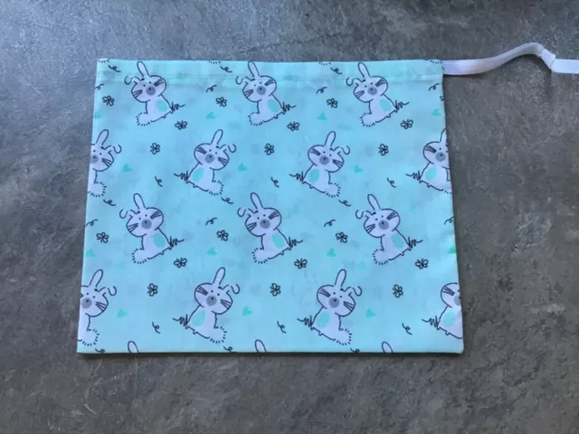 New green bunny rabbit fabric drawstring  bag/teacher resource/gift/store /toys