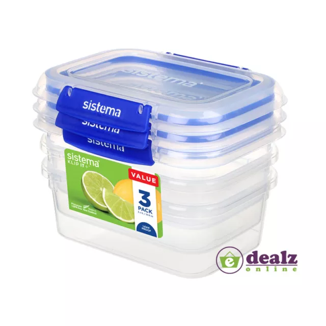 Sistema Klip It Food Storage Containers | 1 L | Stackable, Nestable & Airtight Fridge/Freezer Food Boxes with Lid | BPA-Free Plastic | Assorted