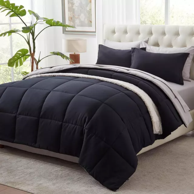 Twin Comforter Set 5 Pieces Reversible Bed in a Bag Twin Size Black Comforter an