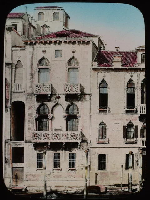 ANTIQUE Magic Lantern Slide PALACE ON THE GRAND CANAL C1900 PHOTO VENICE ITALY