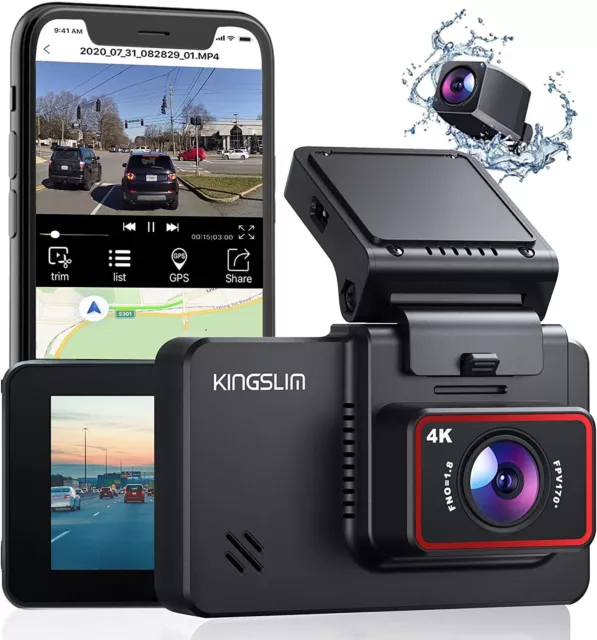 Kingslim D4 Car Dash Cam UHD 4K Recorder Camera WiFi & GPS Video Dual Lens 1080P