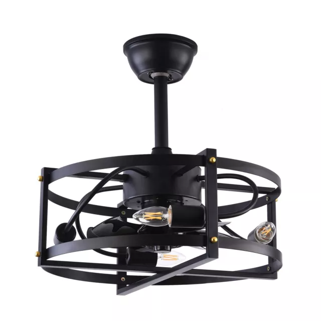 18.5'' Rustic Industrial Ceiling Fan With Cage Light Fan Lamp + Remote Control