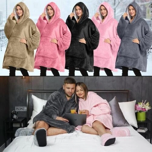 Felpa con Cappuccio Grande Coperta Pile Sherpa extra Large Gigante Adulto