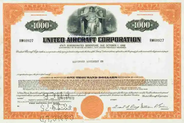 United Aircraft 1970 UTC Otis Carrier Sikorsky Pratt Whitney Boeing 1000 Dollar