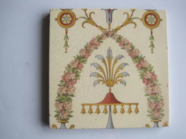 Antique Victorian 6" Sq. Mintons Classical Style Coloured Print Tile C1868-1900