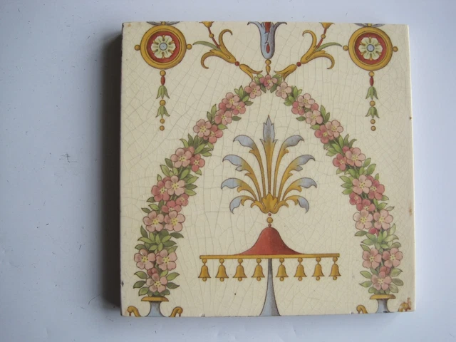 Antique Victorian 6" Sq. Mintons Classical Style Coloured Print Tile C1868-1900