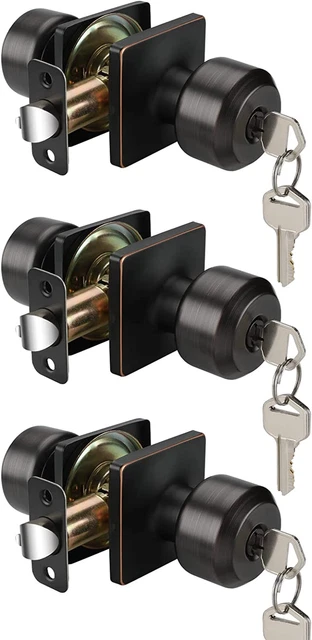 3 Packs Oil-Rubbed Bronze Door Knob with Lock and Key, Entry Door Knobs, Bronze
