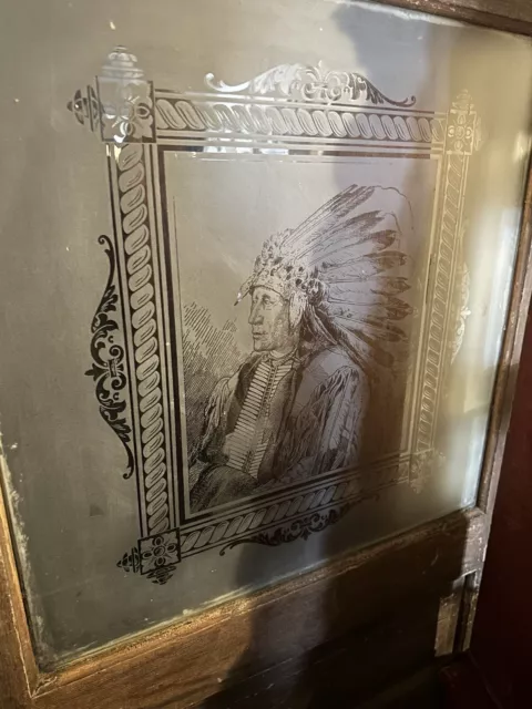 Vintage Farmhouse Etched Glass Front Door. Native American Chief