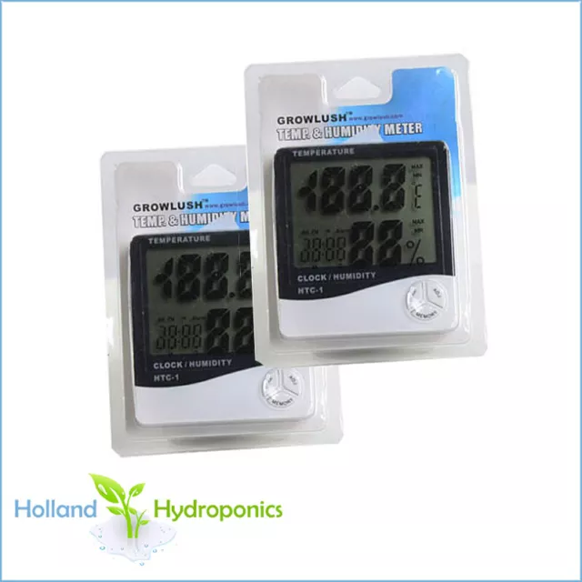 2x DIGITAL HYGROMETER Hydroponics Temperature & Humidity Meter, Calendar & Clock