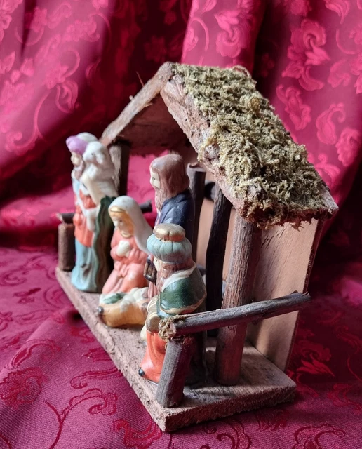 Crèche de Noël ancienne Devineau (années 1930-1960) – 10 santons en plâtre et Enfant Jésus en cire , 5 à 6 cm - France