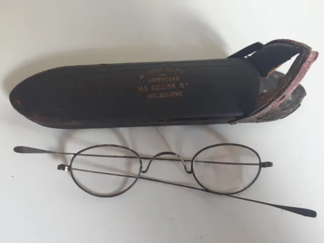 Antique Vintage Eye Glasses, Spectacles, Alfred Nott Melbourne 1890s? + Case