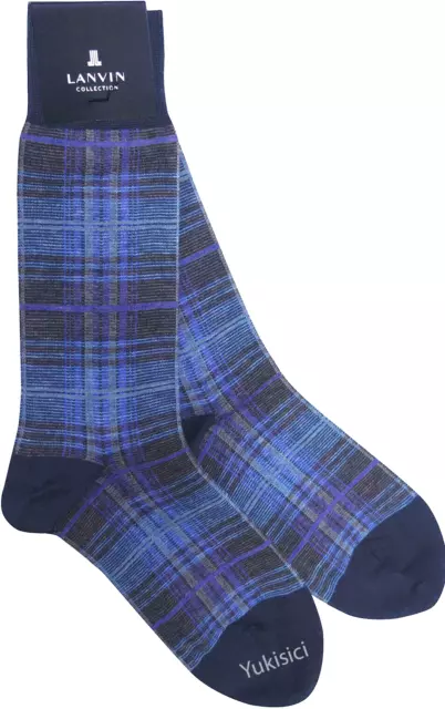 Lanvin Collection Men Thin Wool Dress Socks Check Pattern-JP Size 25-26cm US 7-8