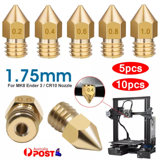 5/10pcs Printer 1.75mm 0.4mm MK8 Extruder Nozzles For Ender 3 PRO CR10 3D NEW