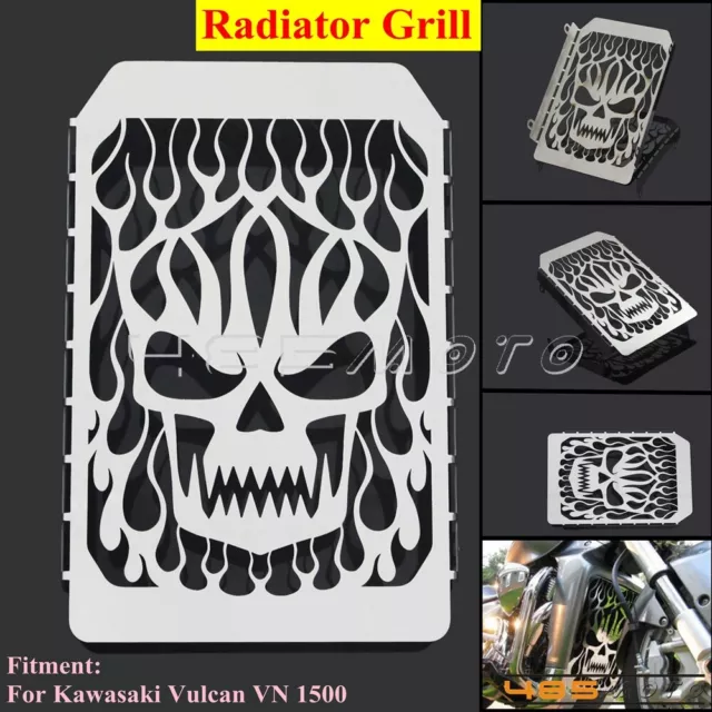 Skull Flame Radiator Grille Cover Stainless Steel For Kawasaki Vulcan VN 1500