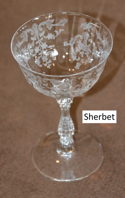 Vintage Fostoria “Navarre” etched clear crystal stemware (etch 327, stem 6016)