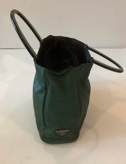 Prada Green Nylon Handbag with Acrylic Black Handle