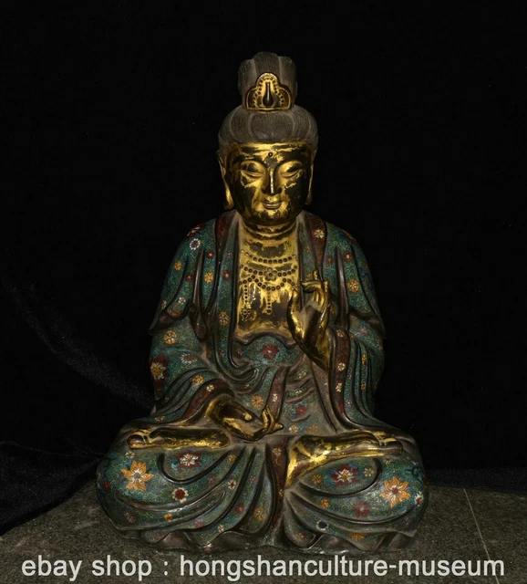 24" Old Chinese Purple Bronze Cloisonne Kwan-yin Guan yin Goddess Statue