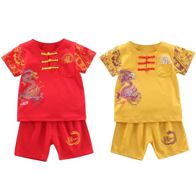 Baby Girls Boys Chinese Style Outfit Set Short Sleeve T-shirt Shorts Casualwear