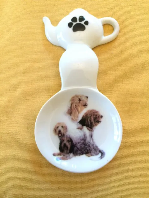 Griffons (4) Dogs New Handmade Ceramic-Porcelain Tea Bag Caddy Spoon Rest