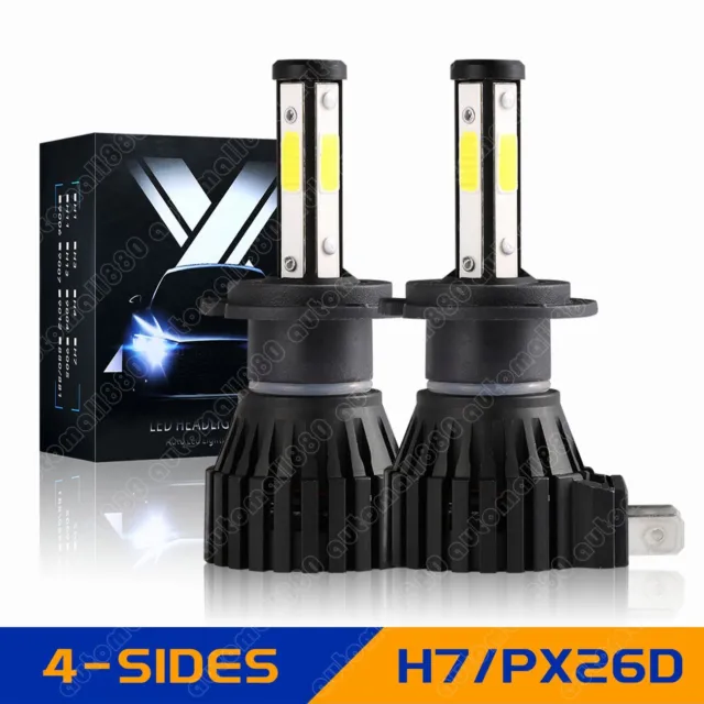 4-Sides H7 LED Headlights High / Low Beam Conversion Kit Bright White Plug&Play