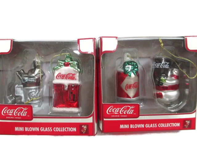 Coca-Cola Ornaments Mini Blown Glass Vending Machine Seal Snowman Coke Can Coca-Cola Ornaments Mini Blown Glass Vending Machine Seal Snowman Coke Can