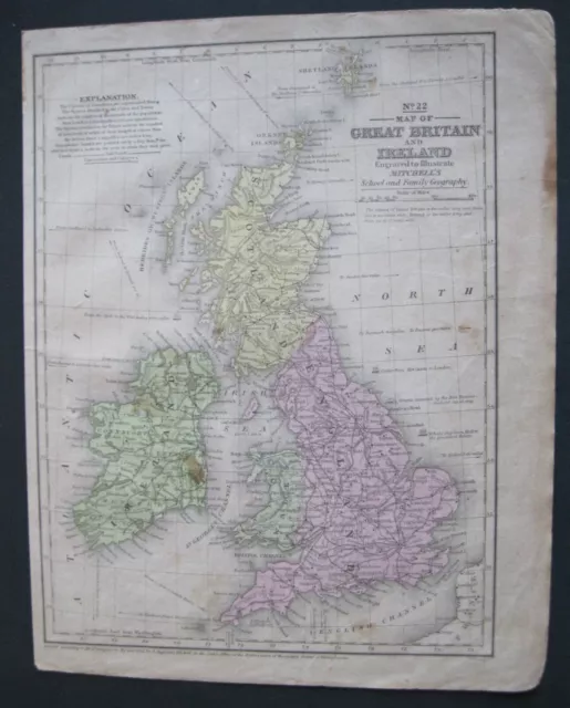 1852 Mitchell Map Great Britain: Eng.,Scotland,Wales,Ireland-Shetland-RR's-Ships