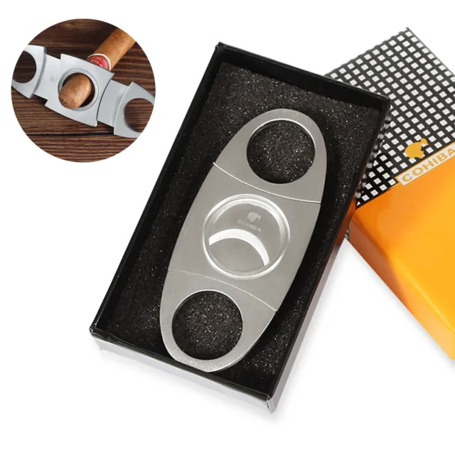 Stainless Steel Cigar Cutter Double Blades Scissors Guillotine Gift Box Cohiba