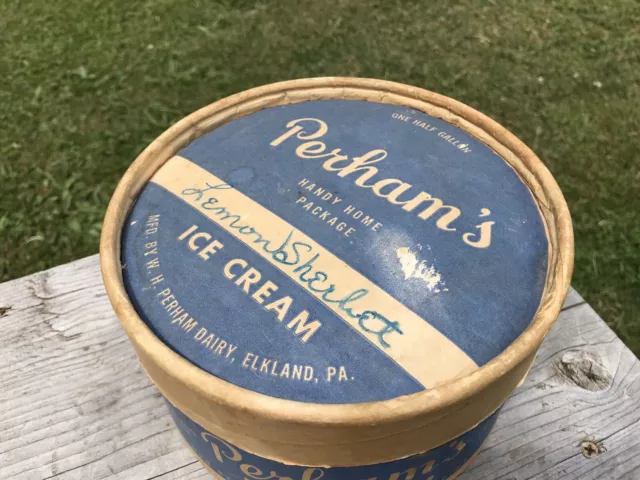 Vintage Perhams Ice Cream Cardboard Container Half Gallon Elkland PA 2