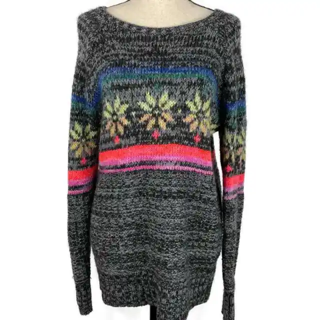 American Eagle Outfitters Fair Isle Jegging Sweater Black Rainbow Womens Sz Med