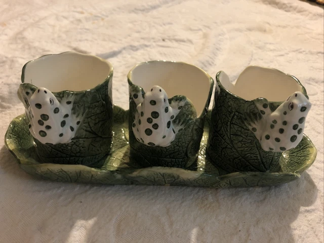 Seymour MANN POLKA DOT FROGS Mini Planters w/Tray RARE! Bernini Design