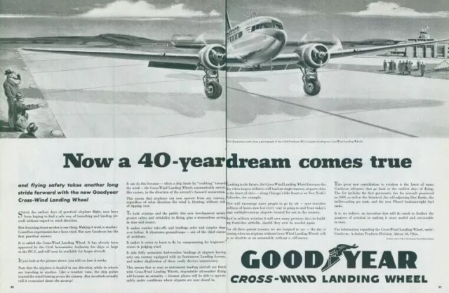 1948 Goodyear Cross Wind Landing Wheel DC3 Airplane Airport Vintage Print Ad C5