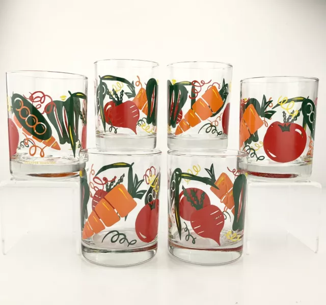 Culver VEGETABLES Double Old Fashioned Glasses (6) Farmhouse Garden MINT