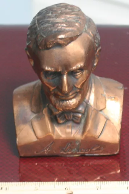 Vintage Cast Metal Copper Finish Abraham Lincoln Bust Bank Coin Piggy Bank