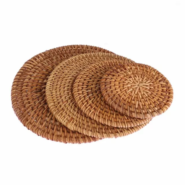 Round Natural Rattan Coasters Bowl Pad Handmade Insulation Placemats Table Mats