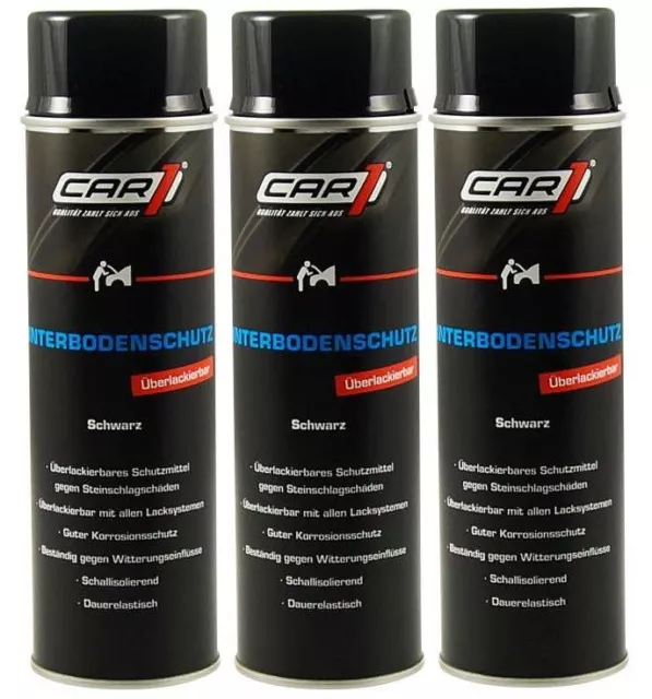 3 x 500ml CAR1 Unterbodenschutz überlackierbar SCHWARZ Bitumen Spray - CO 3606