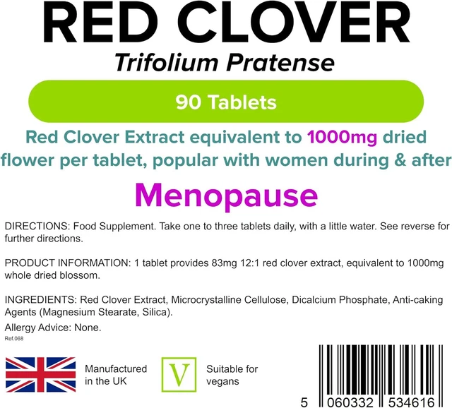 LINDENS RED CLOVER 1000mg 90 Tablets Natural Menopause Support UK