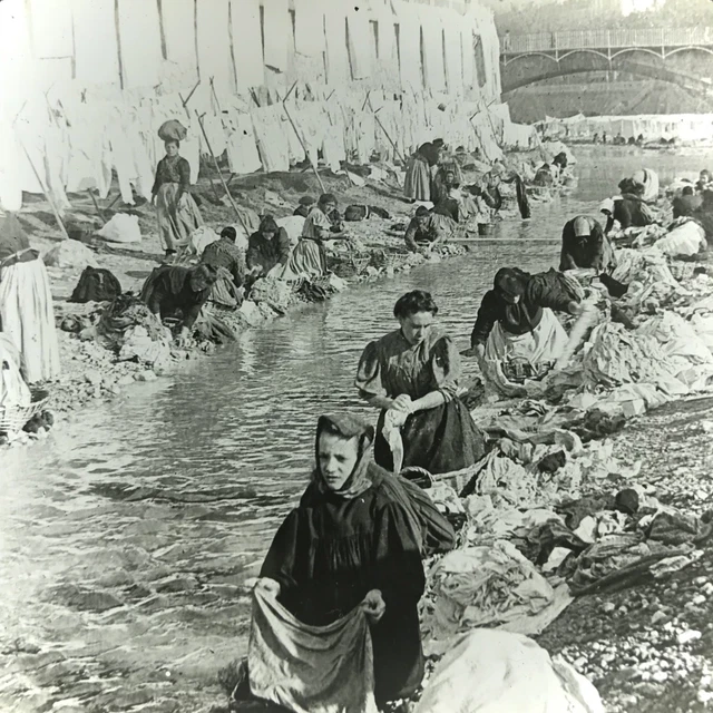 Vtg Keystone Magic Lantern Slide Photo Women Washing Clothes River Nice France