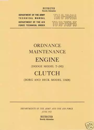 TM9 1840A ~ M37 M43 ~ Dodge Engine Manual ~ Reprnt