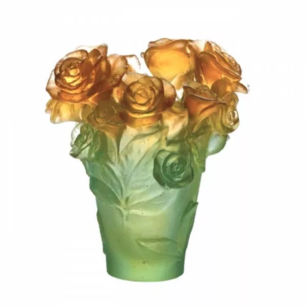 Daum Numbered Ed Rose Passion Green & Orange Vase Small #05287-2 Brand Nib F/Sh